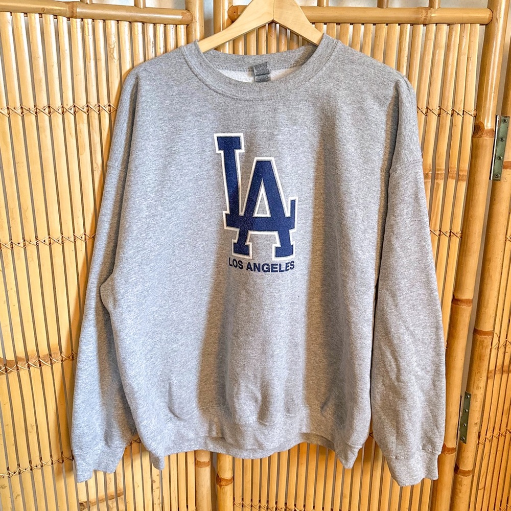 Vintage LA Dodgers Oversized Heather Grey Retro Pullover Crewneck Sweatshirt XL
